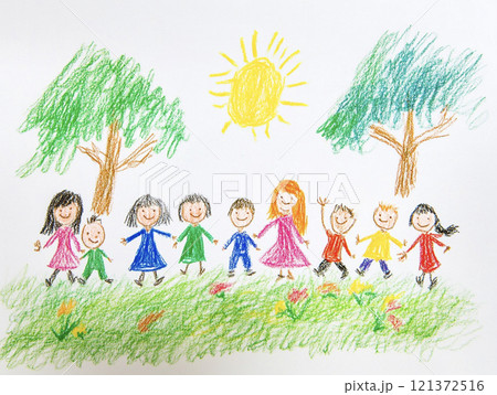 春の公園で遊ぶ子供たち　AI画像 121372516