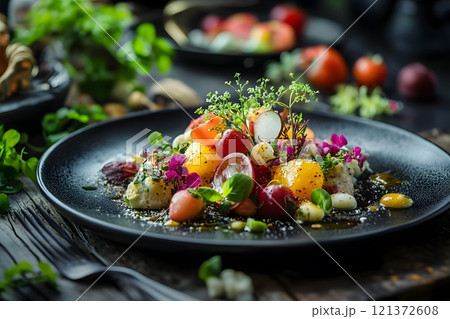 Delicious and beautifully presented meals 121372608