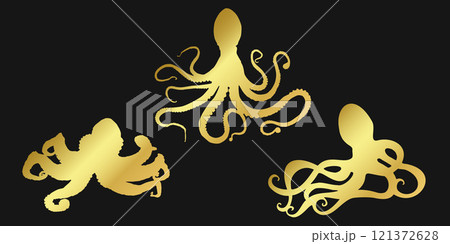 Set black octopus, devilfish or poulpe sign icon on white background. Vector clipart illustration Set black octopus, devilfish or poulpe sign icon on white background. Vector clipart illustration 121372628