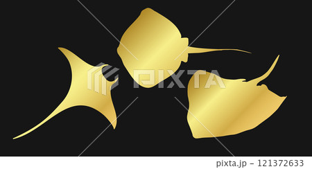 Set golden stingray, manta ray or devilfish sign icon on black background. Gold vector clipart illustration Set golden stingray, manta ray or devilfish sign icon on black background. Gold vector clipart illustration 121372633