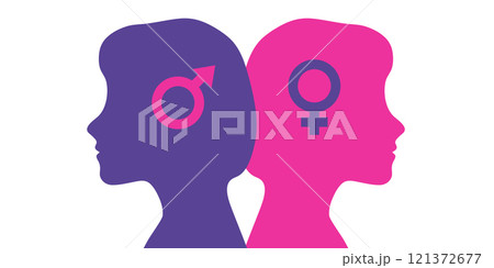 Problem of gender choice for a person in modern society. Silhouette profile girl baby child. Multicultural multi-gender society. Friendship and relationships between people. Diversity gender 121372677