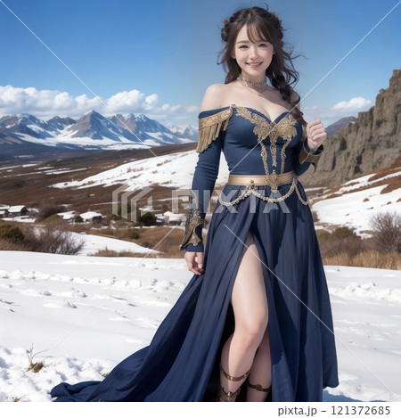 雪景色と女性のコスプレ衣装 121372685