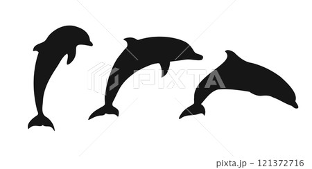 Set black dolphin sign icon on white background. Vector clipart illustration 121372716