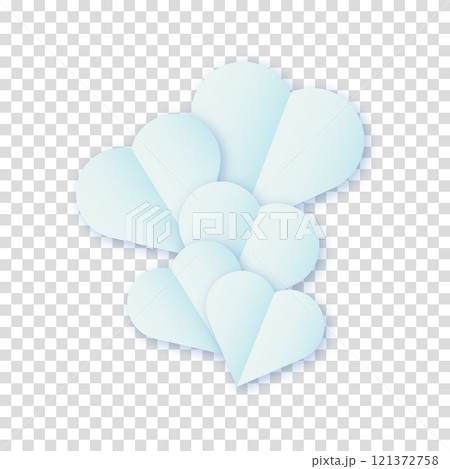 The concept of a love hearts cloud nubes in blue with a shadow on a transparent background. Vector clipart illustration 121372758