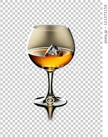 Brandy snifter, classic curved shape, amber liquid motion, dramatic lighting, luxury product photo 121373158