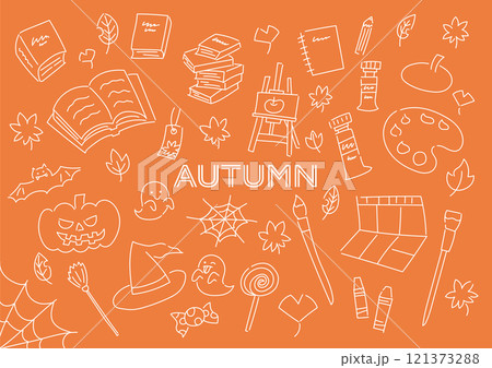 秋のものを集めた手描きイラストセット 秋のものを集めた手描きイラストセット 121373288