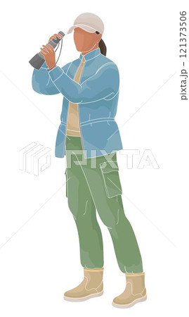 African American women birdwatching with spotting scope in outdoor clothes African American women birdwatching with spotting scope in outdoor clothes 121373506