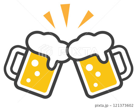 ビールで乾杯している生ビールのイラスト ビールで乾杯している生ビールのイラスト 121373602