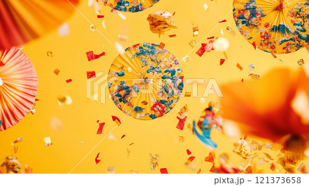 Colorful lanterns and decorations create a vibrant atmosphere during a festival. Generative AI 121373658