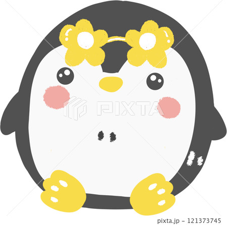 cute penguin illustration with flowers. 121373745