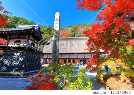 【滋賀県】晴天の永源寺の紅葉（本堂と鐘楼） 121373960