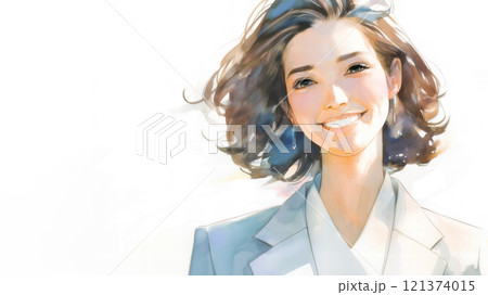 水彩画の笑顔の若い女性 121374015