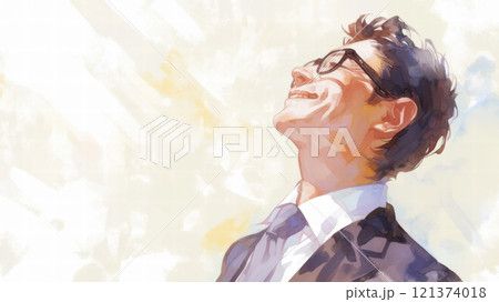 水彩画で描いた笑顔のメガネをかけたビジネスマン 121374018