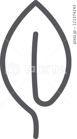 Minimalist vector illustration of a gray leaf with central vein and stem, symbolizing nature, growth, sustainability, and environmental awareness, perfect for eco friendly projects 121374243
