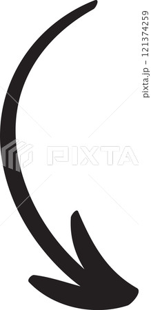 Simple, black, hand drawn curved arrow pointing downwards, isolated on a white background, ideal for various design projects and presentations Simple, black, hand drawn curved arrow pointing downwards, isolated on a white background, ideal for various design projects and presentations 121374259