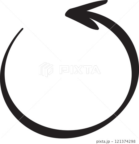 Hand drawn circular arrow completing a full 360 degree turn, representing an endless cycle of renewal, repetition, and continuous movement within a simple, modern design 121374298