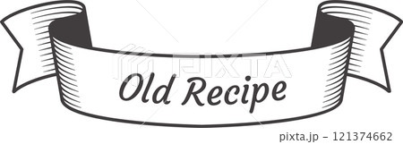 Curled ribbon banner featuring the words Old Recipe, perfect for enhancing restaurant menu designs or adding charm to food blogs with a vintage touch Curled ribbon banner featuring the words Old Recipe, perfect for enhancing restaurant menu designs or adding charm to food blogs with a vintage touch 121374662
