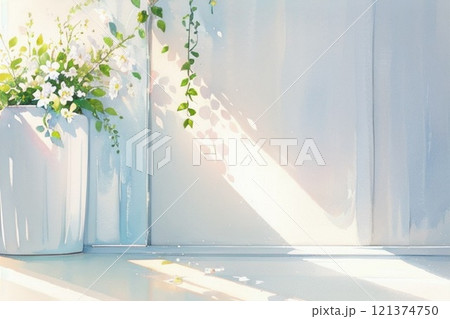白い壁と花 水彩画風 白い壁と花 水彩画風 121374750
