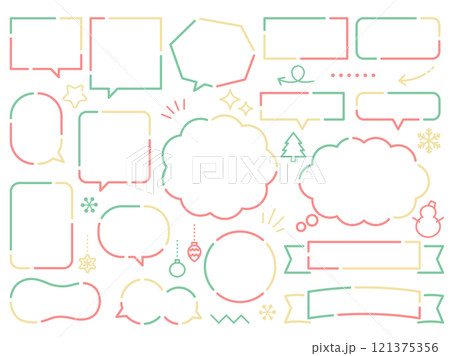 クリスマスカラーの吹き出しとフレームと季節のアイコン 121375356