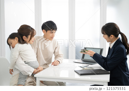 家の模型で設計の話をするビジネスウーマン 家の模型で設計の話をするビジネスウーマン 121375531