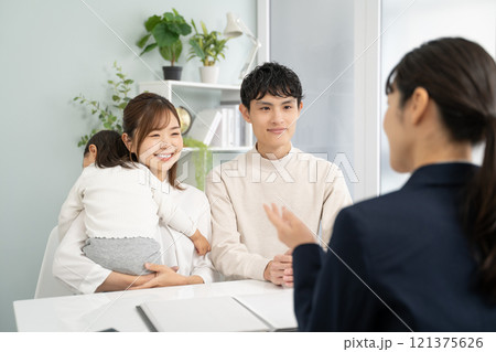 家庭訪問して商品サービスの説明をするビジネスウーマン 家庭訪問して商品サービスの説明をするビジネスウーマン 121375626