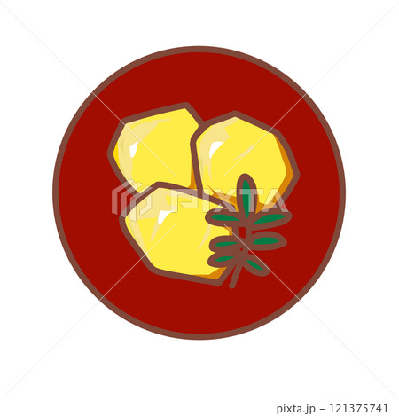 赤い皿に盛りつけた栗甘露煮 121375741