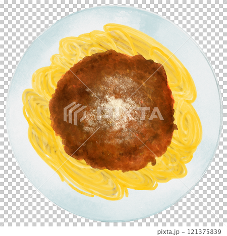 水彩で描いたミートソーススパゲッティ 121375839