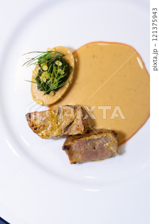 Close up grilled sliced beef steak Close up grilled sliced beef steak 121375943