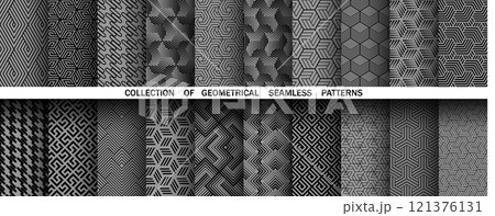 Geometric set of seamless black and gray patterns. Simple vector graphics 121376131