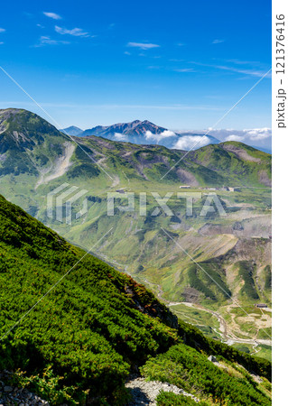 雷鳥沢登山道から見る室堂平と薬師岳　北アルプス劔岳登山 121376416