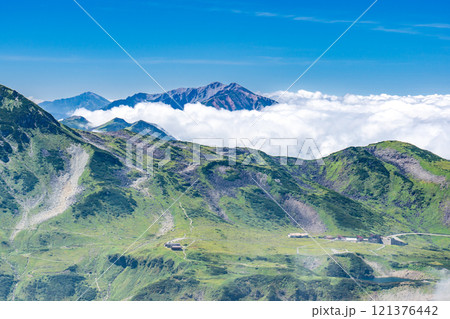 別山乗越から見る室堂平と薬師岳 北アルプス劔岳登山 別山乗越から見る室堂平と薬師岳 北アルプス劔岳登山 121376442
