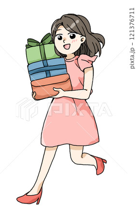 買い物をする女性のイラスト 121376711
