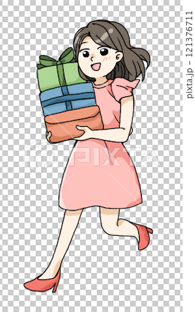 買い物をする女性のイラスト 121376711