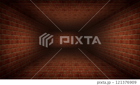 背景イラスト　赤煉瓦のダンジョン(左通路) 121376909