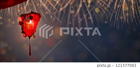 Chinese New Year lanterns and firework 121377081