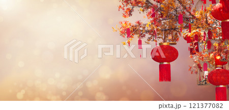 Chinese New Year lanterns and firework 121377082