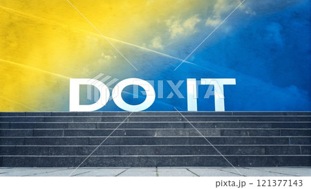 yellow-blue background with inscription 121377143
