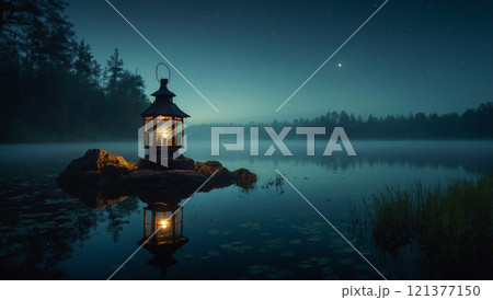 night foggy lake 121377150