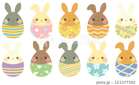 イースターバニーとイースターエッグのイラストセット ベクター素材 イースターバニーとイースターエッグのイラストセット ベクター素材 121377302
