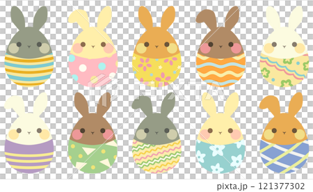 Easter bunny and Easter egg illustration set vector material 121377302