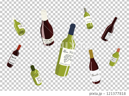 Red and white wine bottles illustration 121377818