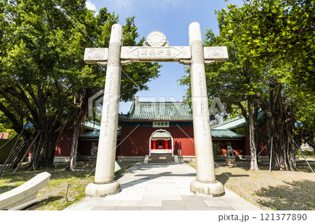 Building view of the Koxinga Shrine(Yanping Junwang Temple) in Tainan, Taiwan, is the only Fujianese-style shrine in Taiwan. Building view of the Koxinga Shrine(Yanping Junwang Temple) in Tainan, Taiwan, is the only Fujianese-style shrine in Taiwan. 121377890