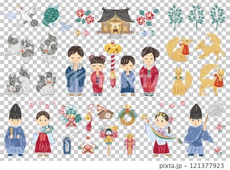 一家人到神社參拜新年的一月元旦插圖集 121377923