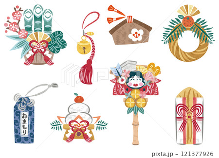 1月　正月　初詣　縁起物　イラストセット 121377926