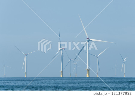 View of the Offshore wind power systems off the western coast of Taiwan. 121377952