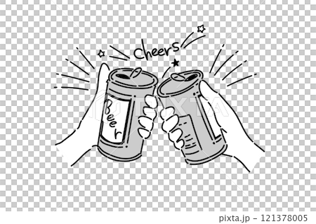 缶ビールを乾杯している手のイラスト(グレースケール) 缶ビールを乾杯している手のイラスト(グレースケール) 121378005