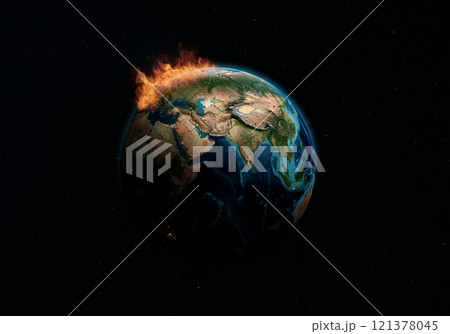 温暖化による環境破壊で燃えている地球 121378045