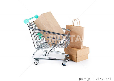 Shopping Cart and Bag with Purchases Shopping Cart and Bag with Purchases 121379721