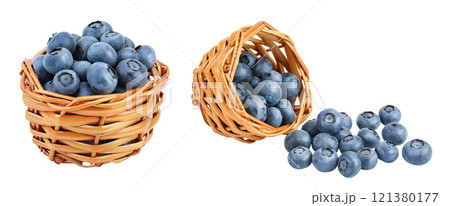 blueberry in wicker basket isolated on white background 121380177