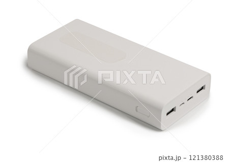 White power bank on white background. White power bank on white background. 121380388